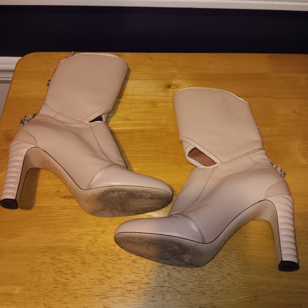 Fendi FF Rare Runway Pink Leather Heeled Boots Size 38 - Picture 3 of 6